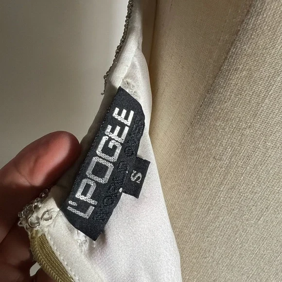 VINTAGE 90s/Y2K Beaded Silk Open Back Ombré Gold Silver Formal Prom Dress Small - Picture 7 of 8